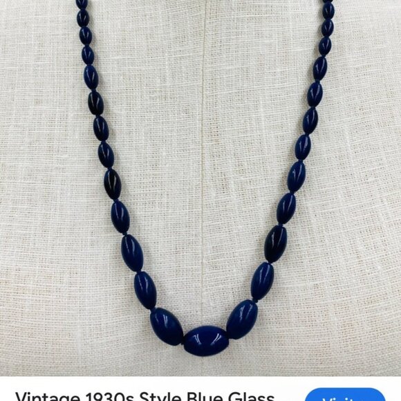 Vintage 1930s,Woman,Necklace+Polka Dot Earrings Style Blue Glass Bead.! - Picture 9 of 11